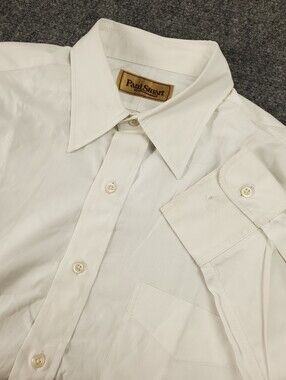 Paul Stuart Dress Shirt Large White Made In USA Long Sleeve Point Collar Pocket